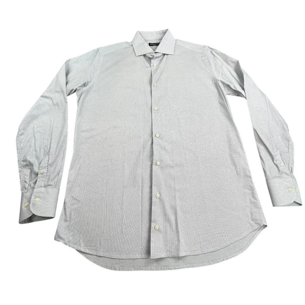 Doppelganger Roma Dress Shirt Men 16/41 White Micro Dot Stretch Long Sleeve